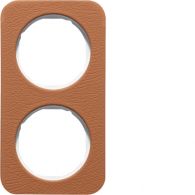 10122369 - Frame 2gang, R.1, brown/p. white glossy, embossed leather