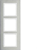 10133609 - Frame 3gang vert., B.7, stainless steel/p. white matt, metal brushed
