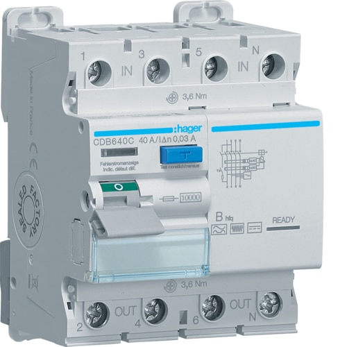 Interrupteur différentiel 3P+N 6kA 40A type A