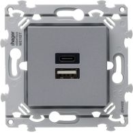WE113T - Chargeur Double USB 3A type A+C Essensya Titane