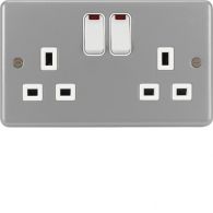 WPSS82N - 2 Gang Double Pole Switched Socket with LED Indicator &amp; Back Box with Knockouts