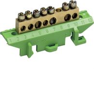 KM07E - Brass terminal, 4x10mm² 3x16mm²,with mounting base,  Color: green