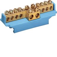 KM10N - Brass terminal, 8x10mm² -2x16mm²(double drive),with mounting base,  Color: blue
