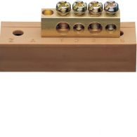 KM04L - Brass terminal, 2x10mm²/2x16mm²,with mounting base,  Color: brown