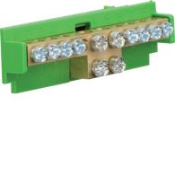 KM10E - Brass terminal, 8x10mm² -2x16mm²(double drive),with mounting base,  Color: green