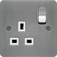WFSS81BSW - 13A 1 Gang Double Pole Switched Socket Brushed Steel White Insert