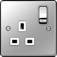 WRSS81PSW - 13A 1 Gang Double Pole Switched Socket Polished Steel White Insert