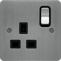 WFSS81BSB - 13A 1 Gang Double Pole Switched Socket Brushed Steel Black Insert