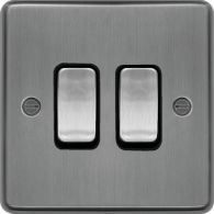 WRPS22BSB - 10AX 2 Gang 2 Way Wall Switch Brushed Steel Black Insert
