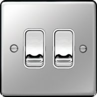 WRPS22PSW - 10AX 2 Gang 2 Way Wall Switch Polished Steel White Insert