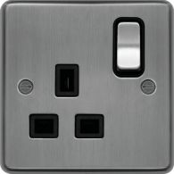 WRSS81BSB - 13A 1 Gang Double Pole Switched Socket Brushed Steel Black Insert