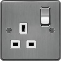 WRSS81BSW - 13A 1 Gang Double Pole Switched Socket Brushed Steel White Insert