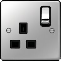 WRSS81PSB - 13A 1 Gang Double Pole Switched Socket Polish Steel Black Insert