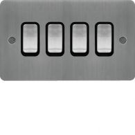 WFPS42BSB - 10AX 4 Gang 2 Way Wall Switch Brushed Steel Black Insert