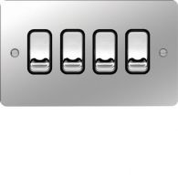 WFPS42PSB - 10AX 4 Gang 2 Way Wall Switch Polished Steel Black Insert