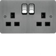 WFSS82BSB - 13A 2 Gang Double Pole Switched Socket Brushed Steel Black Insert