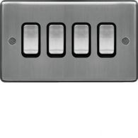 WRPS42BSB - 10AX 4 Gang 2 Way Wall Switch Brushed Steel Black Insert