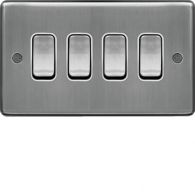 WRPS42BSW - 10AX 4 Gang 2 Way Wall Switch Brushed Steel White Insert