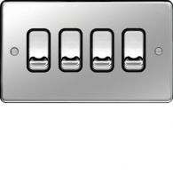 WRPS42PSB - 10AX 4 Gang 2 Way Wall Switch Polished Steel Black Insert