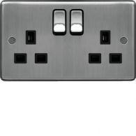 WRSS82BSB - 13A 2 Gang Double Pole Switched Socket Brushed Steel Black Insert