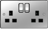 WRSS82PSB - 13A 2 Gang Double Pole Switched Socket Polished Steel Black Insert