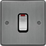 WRDP84NBSB - 20A Double Pole Switch with LED Indicator Brushed Steel Black Insert