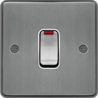 WRDP84NBSW - 20A Double Pole Switch with LED Indicator Brushed Steel White Insert