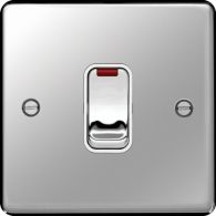WRDP84NPSW - 20A Double Pole Switch with LED Indicator Polished Steel White Insert