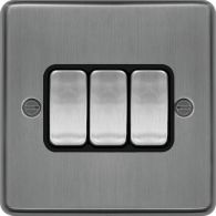 WRPS32BSB - 10AX 3 Gang 2 Way Wall Switch Brushed Steel Black Insert