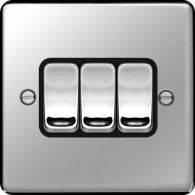 WRPS32PSB - 10AX 3 Gang 2 Way Wall Switch Polished Steel Black Insert