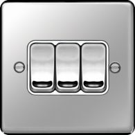 WRPS32PSW - 10AX 3 Gang 2 Way Wall Switch Polished Steel White Insert