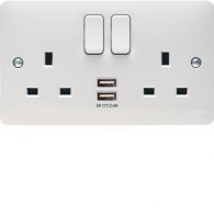 WMSS82USB - 2 Gang Double Pole Switched Socket Complete With Twin USB Ports