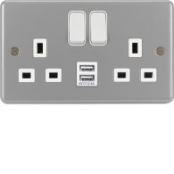 WPSS82-USB - 13A 2 Gang Double Pole Switched Socket c/w Twin USB Ports shallow