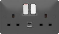 WMSS82-USBGAC - Double Pole Switched Socket 2 Gang Complete With Twin USB A+C Ports – Grey