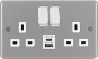 WPSS82BKO-USBAC - DP Switched Socket 13A 2G USB A+C ports Metalclad Grey c/w Box with KO