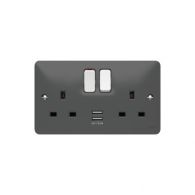 WMSS82USBG - 2 Gang Double Pole Switched Socket Complete With Twin USB Ports – Grey, shallow